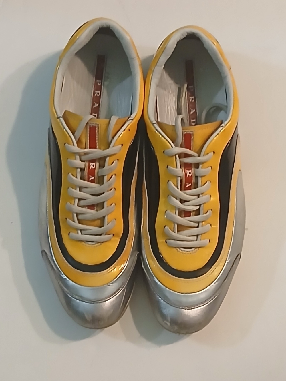 Prada Men’s Yellow, Silver & Black Low-Top Sneakers
